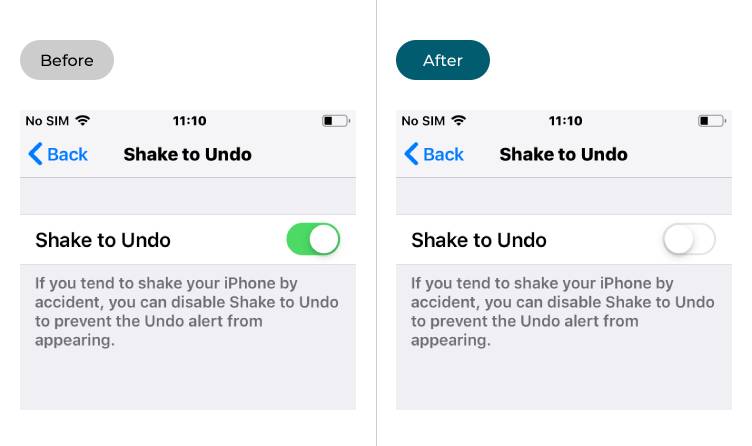 Shake to Undo enabled and disabled